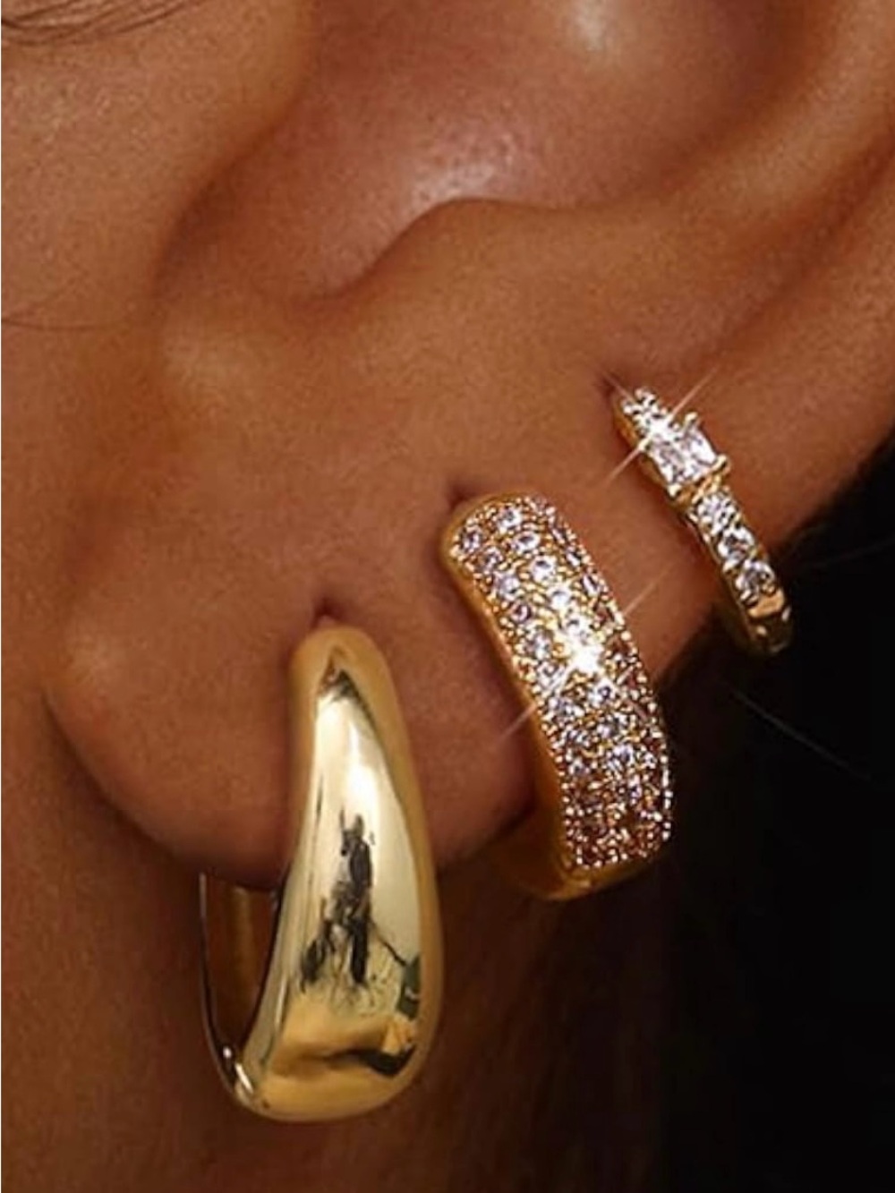 Gold Pavé & Sculpted Hoop Earring Set - Women Jewelry